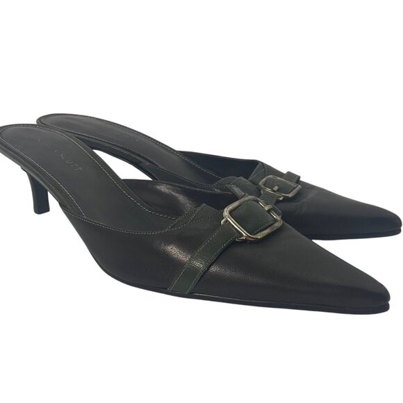 VTG Karen Scott 9.5 Y2K Leather Pointed Toe Kitten Heel Shoes Buckle Brown*Read - Picture 1 of 14